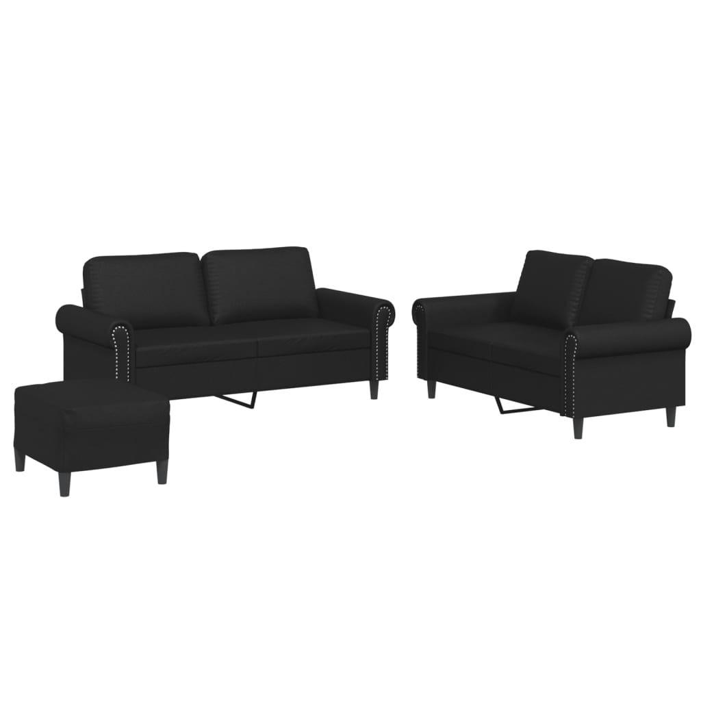 Juego de sofás con cojines 3 piezas tela negro