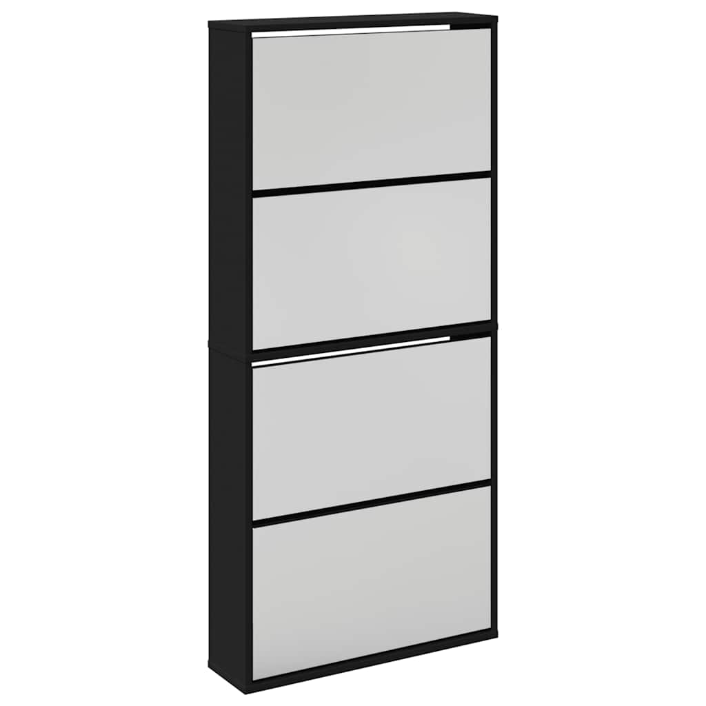 Mueble zapatero con espejo 4 niveles negro