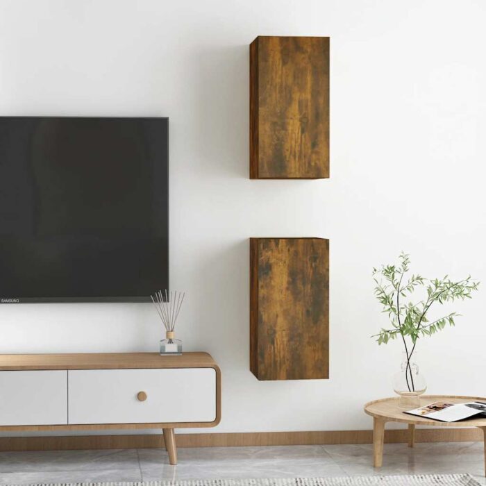 Muebles para TV 2 uds madera roble ahumado 30,5x30x60 cm