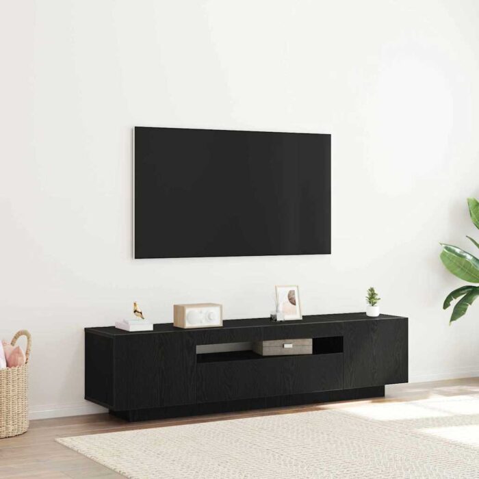 Mueble para TV con luces LED Negro Roble 160x35x40 cm Madera de calidad