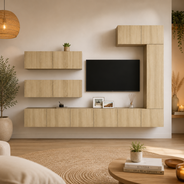 Conjunto de muebles TV suspendidos de 7 piezas en roble Sonoma 1_3079032_1